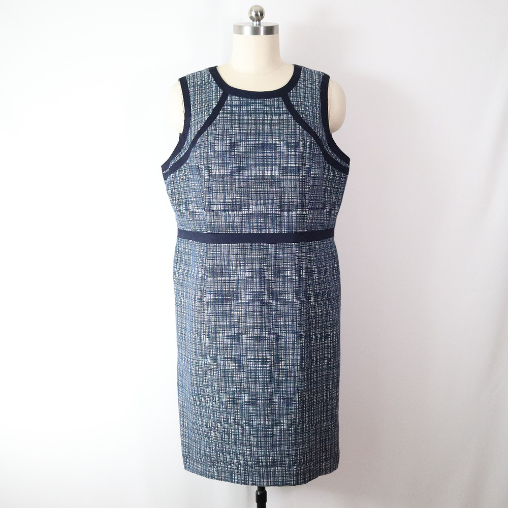 talbots 20 1X navy blue tweed career sheath dress